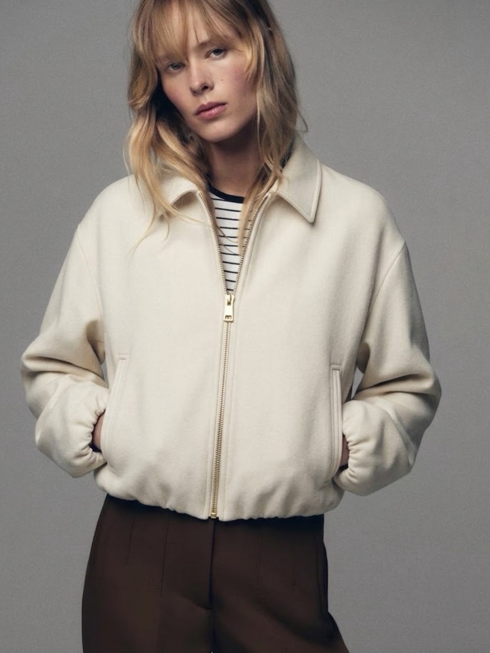 Zara Cream Cropped Bomber Jacket NWT Size Large